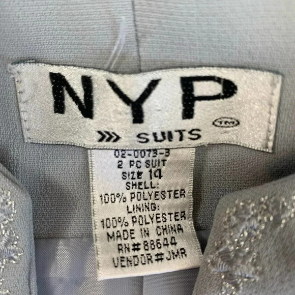 NYP Suits Vintage Embroidered Blazer Pantsuit Two Piece Set Size 14 Ash Blue - Picture 16 of 16
